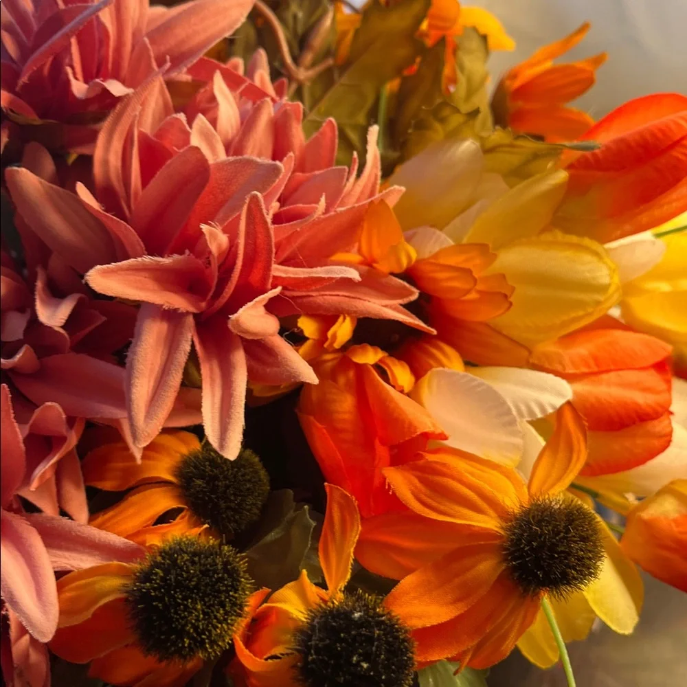 Vibrant Orange Faux Floral Arrangement Basket